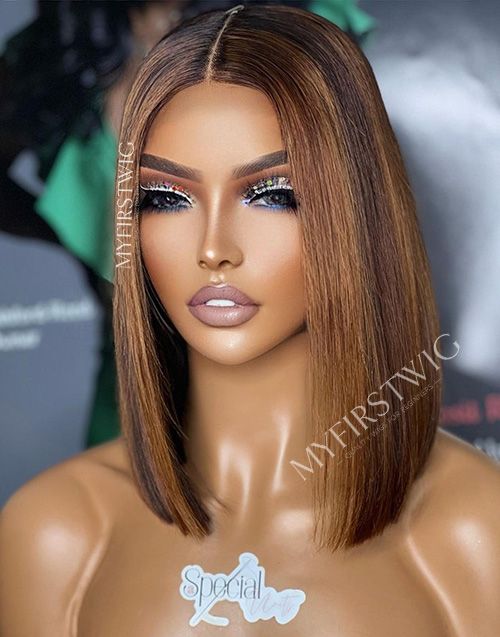 Aspecialunit - Malaysian Hair Brown Ombre Highlight Bob Lace Front Wig - SPE004