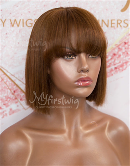 SCALP TOP WIG BROWN BOB WIG WITH BANGS SSS006