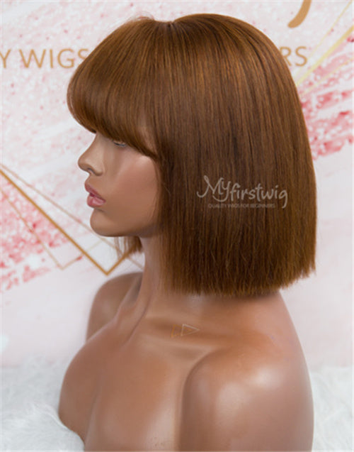 SCALP TOP WIG BROWN BOB WIG WITH BANGS - SSS006
