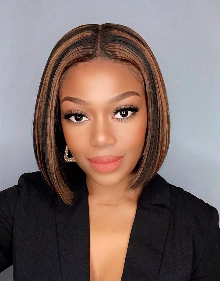 Coverupbyselorm - Bob Lace Front Wigs Brown Hair With Highlights - LFB015