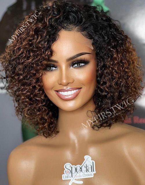 ASPECIALUNIT-MALAYSIAN HAIR OMBRE CURLY BOB LACE FRONT WIG - SPE008