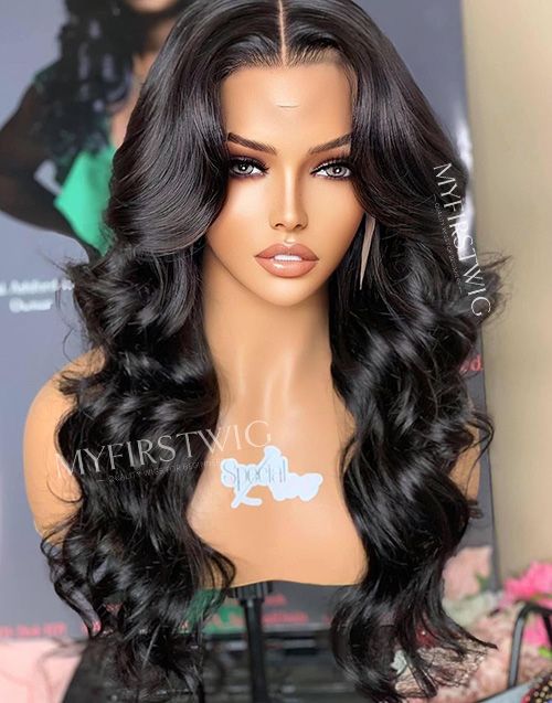 Aspecialunit Malaysian Hair Middle Part Wavy Lace Front Wig SPE013