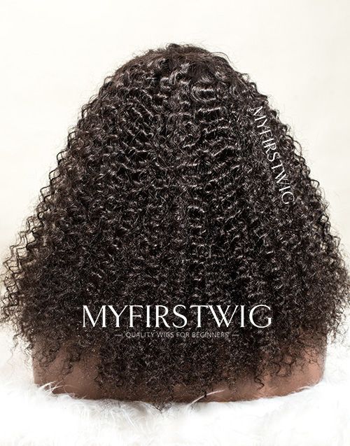 Malaysian Human Hair Curly Lace Front Wig With Bangs - LFC017