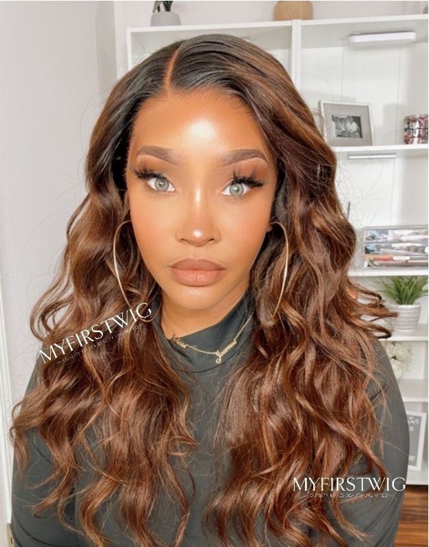 Angelina - Malaysian Human Hair Ombre Brown Wavy Lace Front Wig - LFW084
