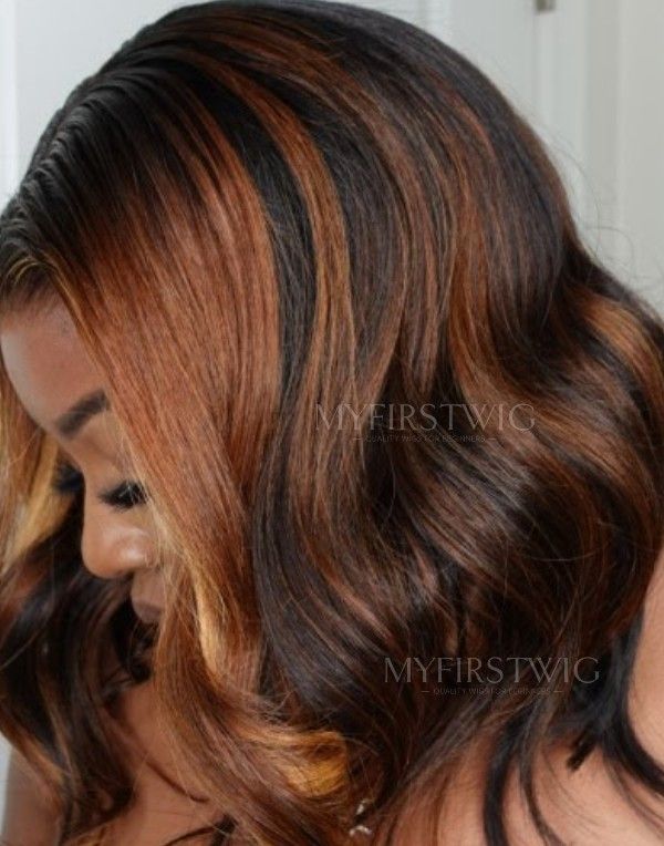 TOUCHEDBYAYE - MALAYSIAN HUMAN HAIR BROWN OMBRE SHORT WAVY LACE FRONT WIG - TBA009