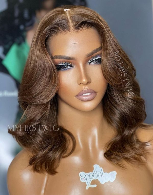 ASPECIALUNIT - Caramel Brown Wavy Glueless Lace Front Wig - SPE017