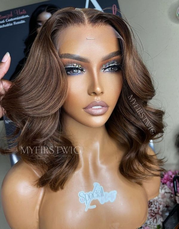 ASPECIALUNIT - Caramel Brown Wavy Glueless Lace Front Wig - SPE017