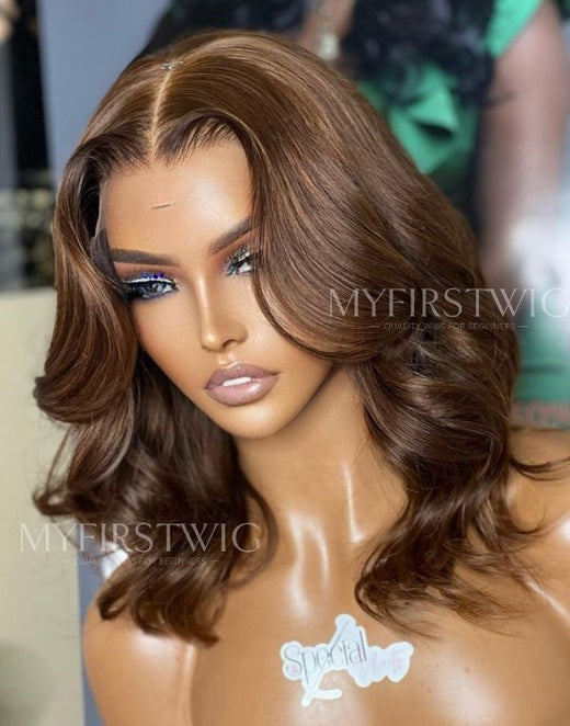 ASPECIALUNIT - Caramel Brown Wavy Glueless Lace Front Wig - SPE017