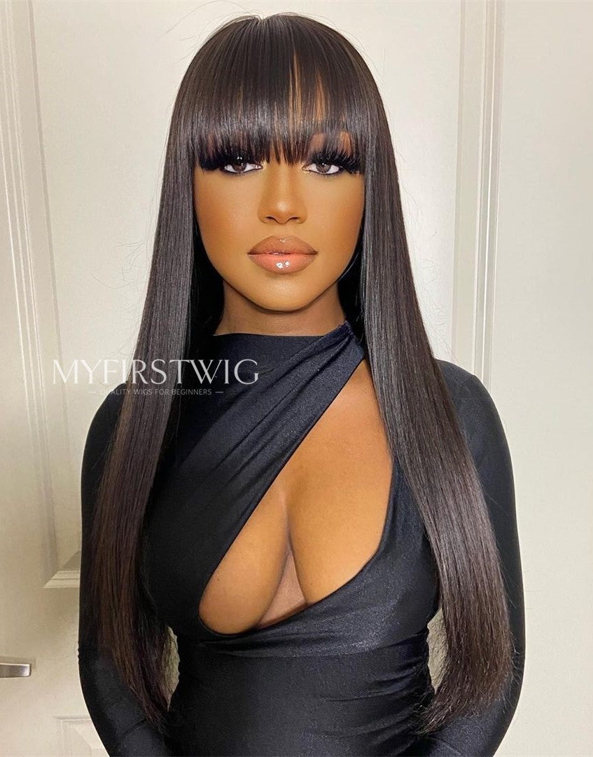 Olivia - Human Hair Fringe Straight Wig With Bangs Lace Front Wig - LFW018