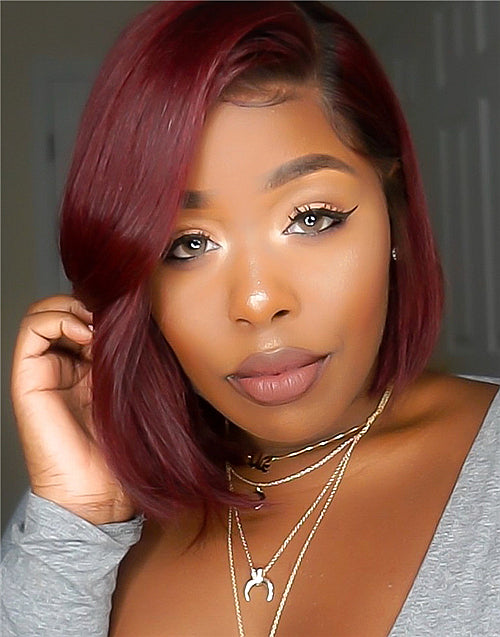 Brenda - Human Hair Ombre Red Bob Lace Front Wig - LFW009