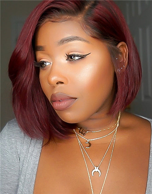 Brenda - Human Hair Ombre Red Bob Lace Front Wig - LFW009
