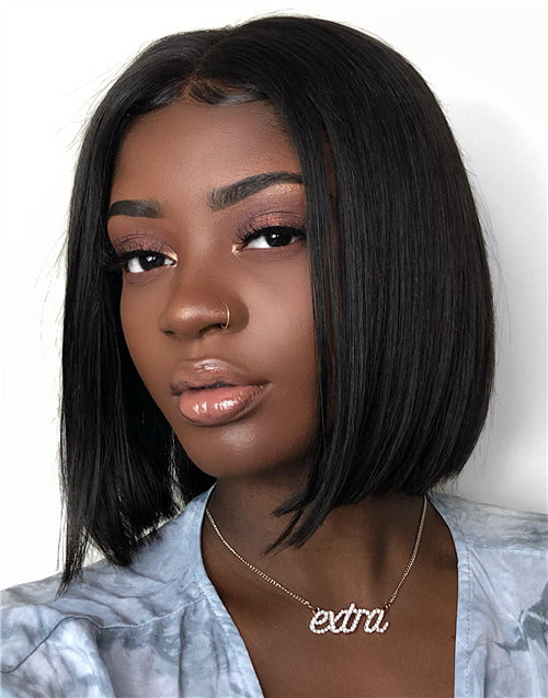 Aries - Short Human Hair Blunt Cut Bob Glueless Invisible Lace Front Wig - ARIES003