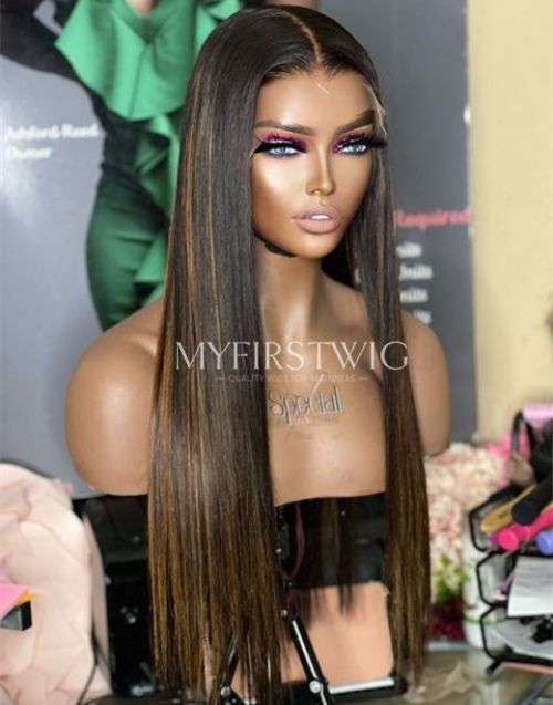 ASPECIALUNIT - Brown Highlight Straight Malaysian Human Hair Lace Front Wig - SPE023