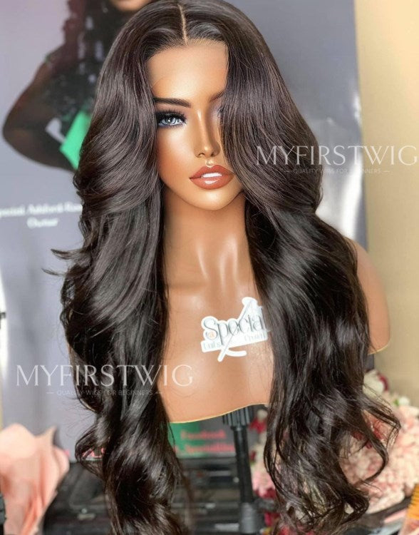 ASPECIALUNIT Long Wavy Malaysian Human Hair Lace Front Wig