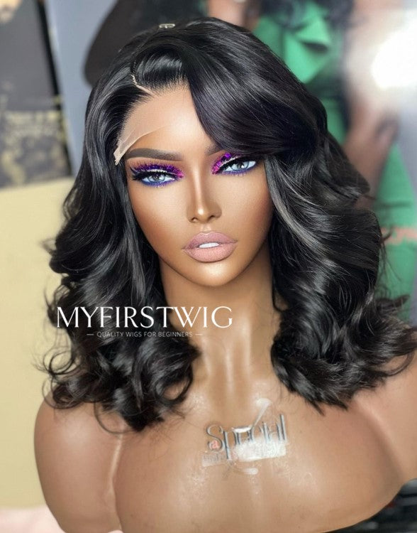 ASPECIALUNIT - Black Side Part Wavy Malaysian Human Hair Lace Front Wig - SPE029