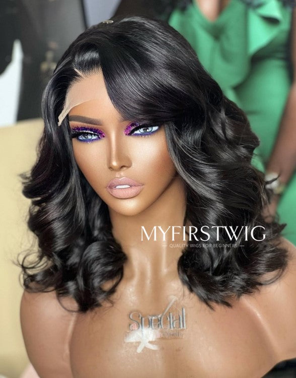 ASPECIALUNIT - Black Side Part Wavy Malaysian Human Hair Lace Front Wig - SPE029