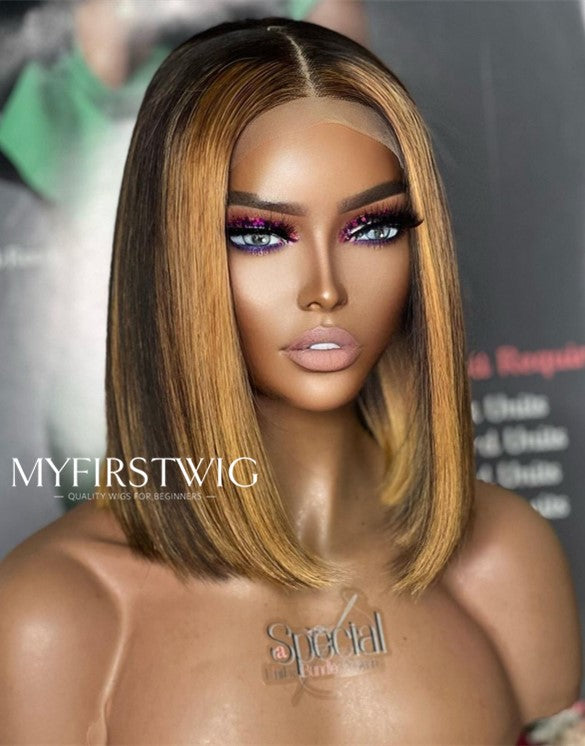 ASPECIALUNIT - Blonde Ombre Highlight Bob Malaysian Human Hair Lace Front Wig - SPE032