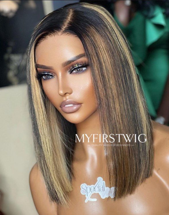 Aspecialunit - Human Hair Blonde Highlight Bob Lace Front Wig - SPE037