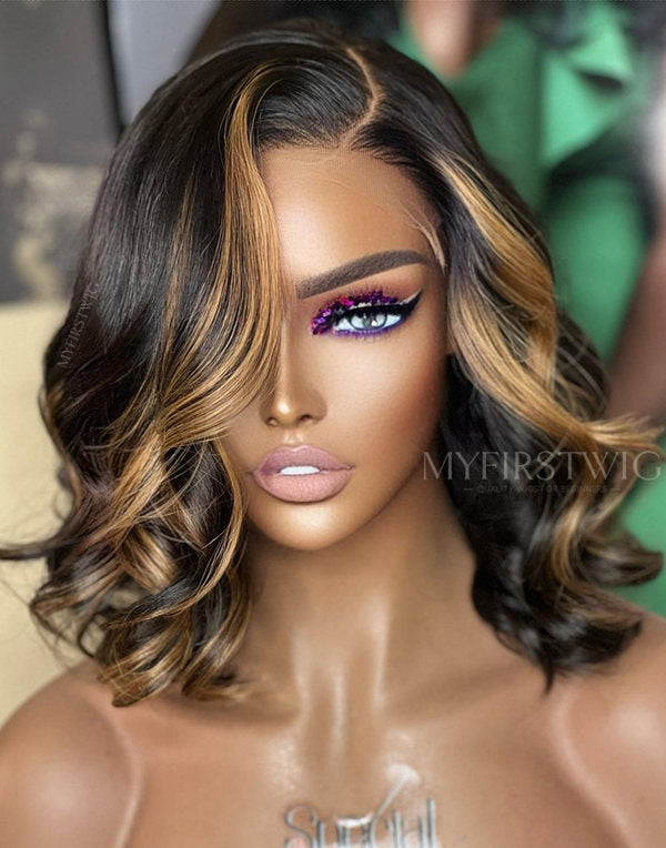 ASPECIALUNIT - Brown Highlight Wavy Lace Front Wig - SPE040