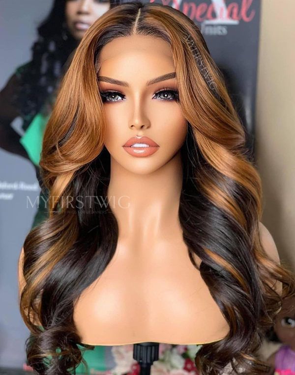 ASPECIALUNIT - Light Brown Ombre Wavy Rich Auntie Lace Front Wig - SPE039