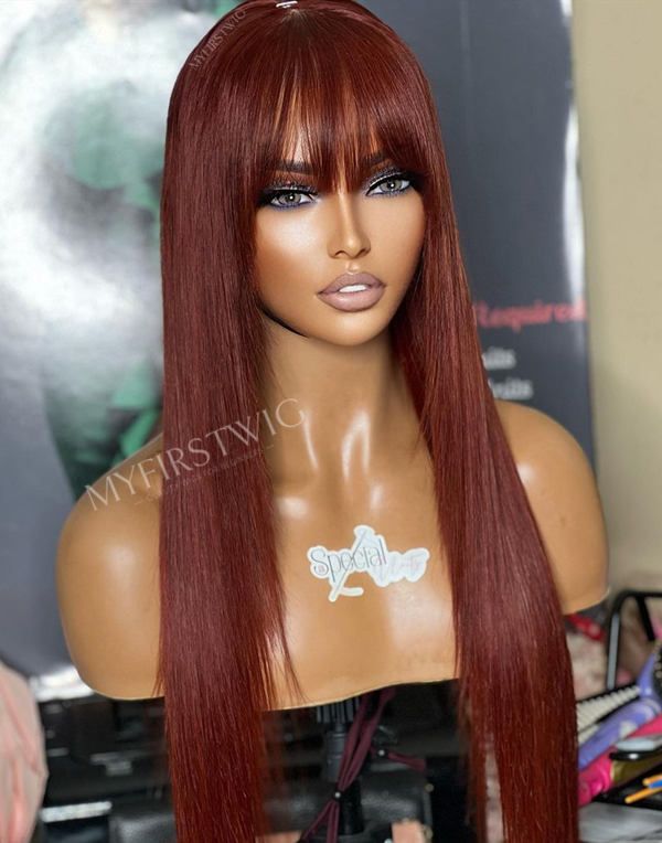 ASPECIALUNIT - Auburn Brown Curly Glueless Lace Front Wig - SPE018
