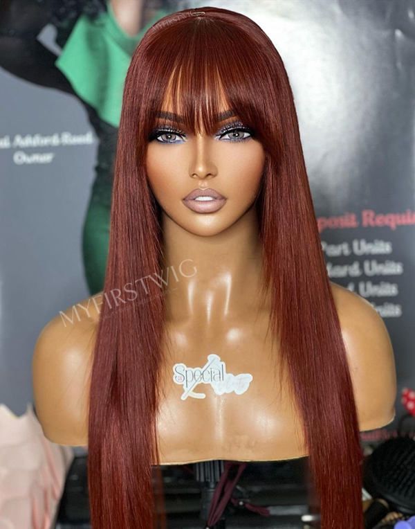ASPECIALUNIT - Ginger Spice Layered Straight With Bangs Rich Auntie Lace Front Wig - SPE049