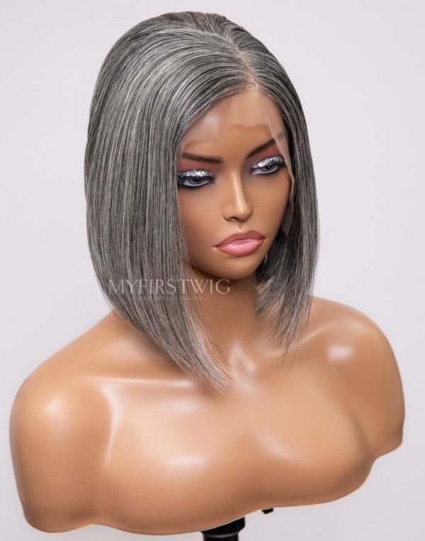 Touchedbyaye - Malaysian Salt And Pepper Grey Bob Lace Front Wig - TBA020