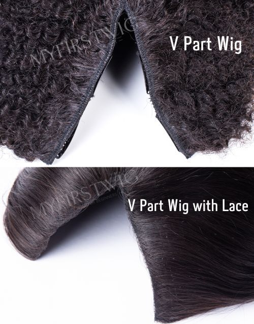 V PART WIG - Human Hair Yaki Blunt Cut Bob with Middle Part - VPS011