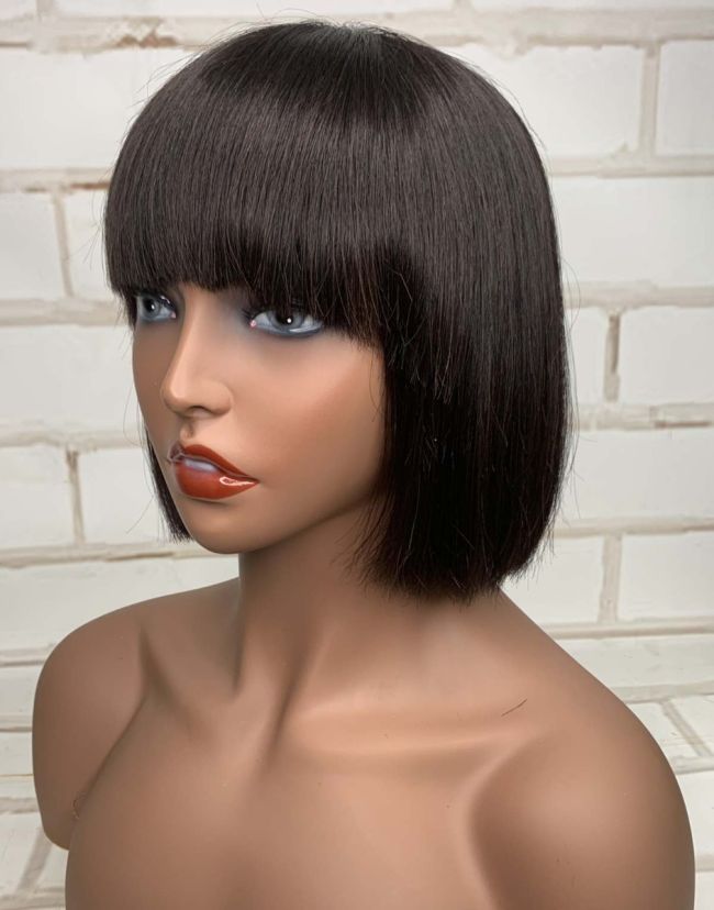 VERONICA MALAYSIAN HUMAN HAIR BANGS BOB HAIRCUT LACE FRONT WIG LFB009